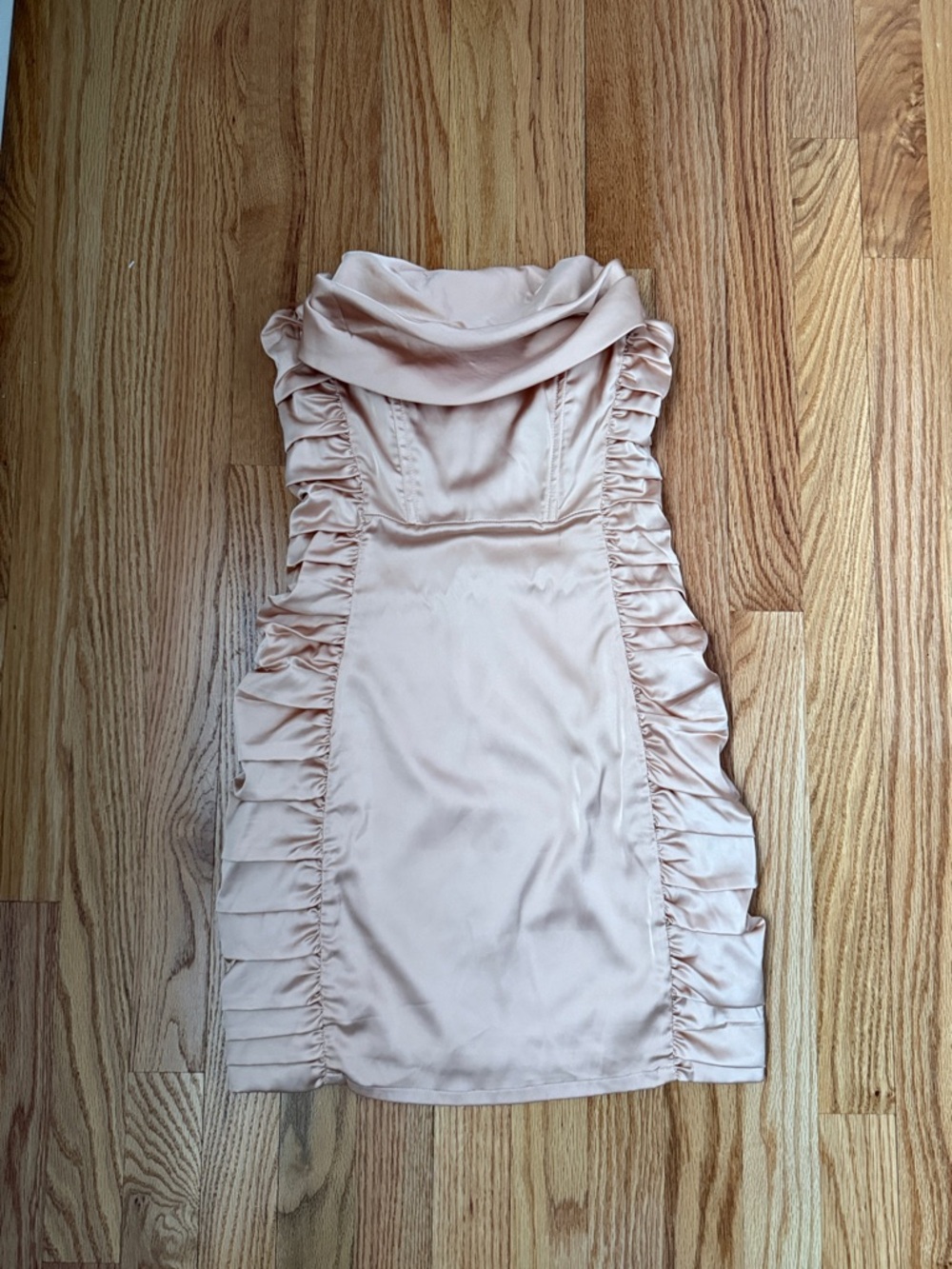 Satin Ruffle Mini Dress in Blush